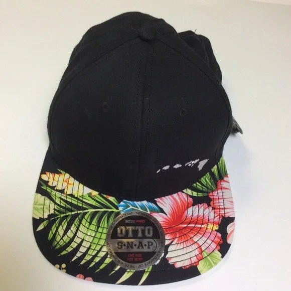 Otto 3030 Pro Maui Hawaii Black Floral Hat Otto 125-1146 6 Panel Mid Pro Snapback Tropical Hat Hawaiian  main image 3
